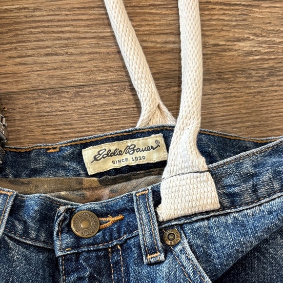 Upcycled Denim Tote Bag with White Straps using Eddie Bauer Jeans - Picture 2 of 10